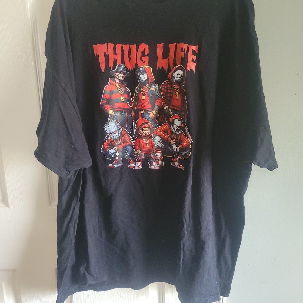 Thug Life Horror Friends Movie Killer Unisex Shirt Size 2XL Black Short Sleeve